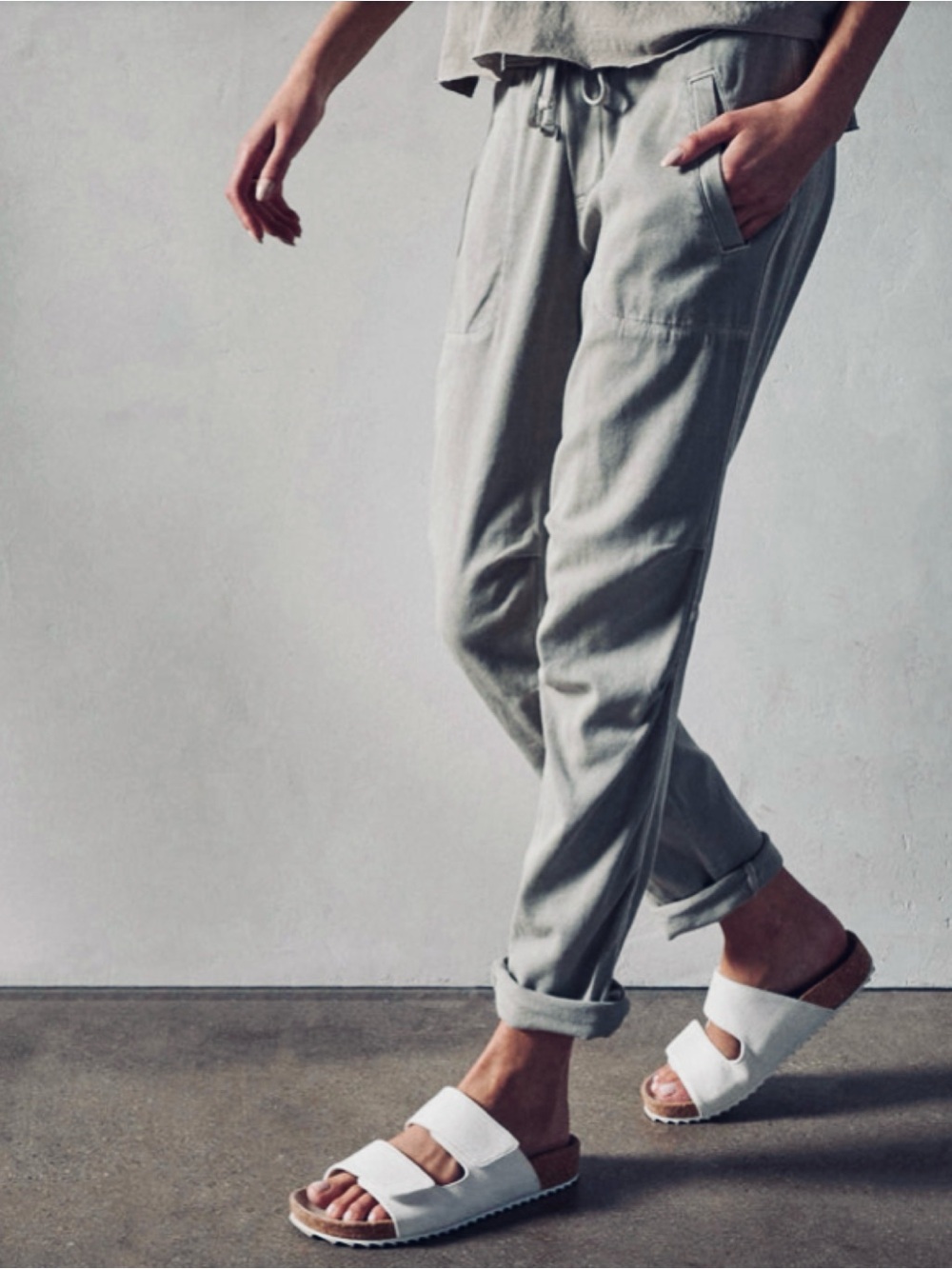 James Perse Soft Drape Linen Utility Pants in Light Grey